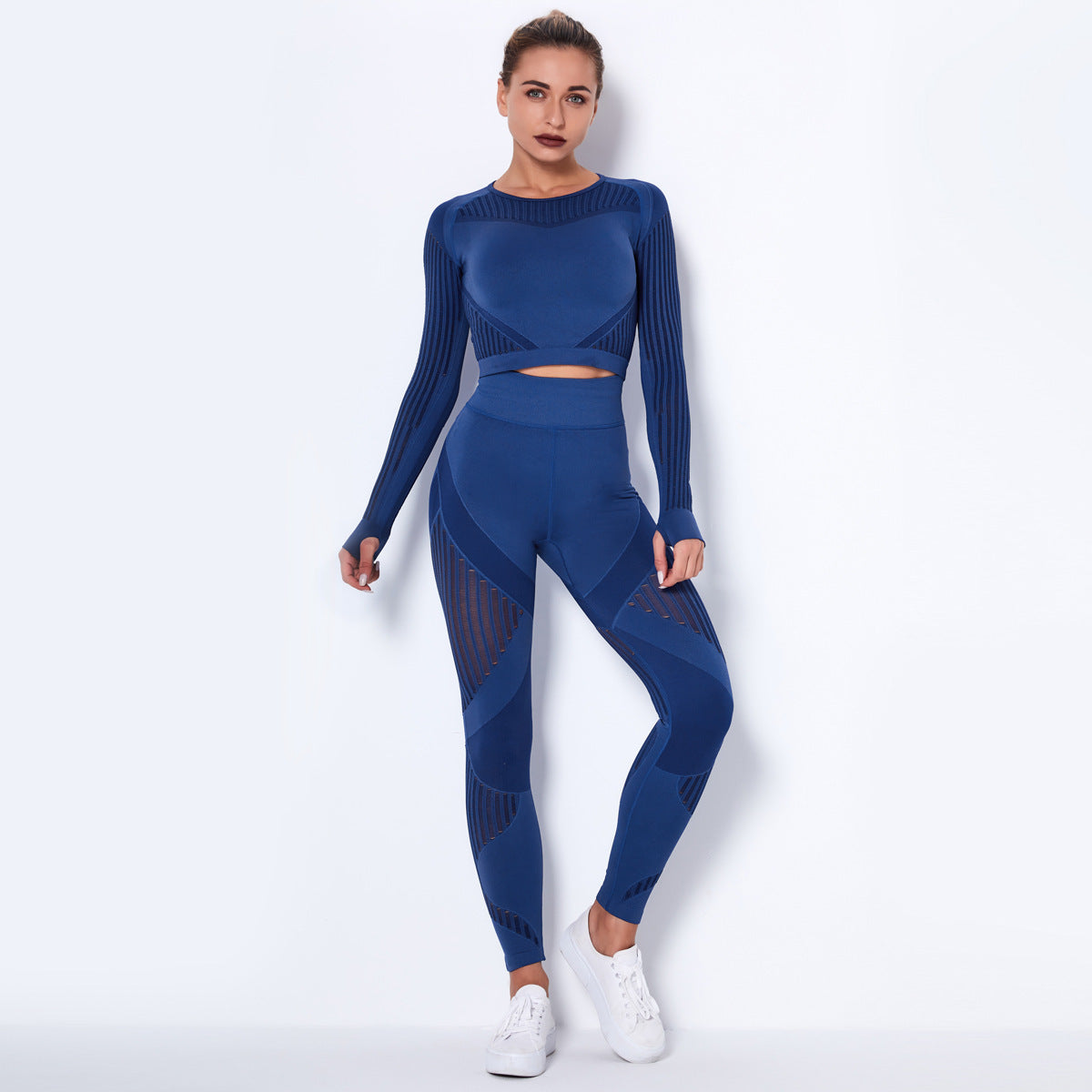 Omiinova Seamless Longsleeve Yoga Set – Damen Sport Outfit mit Leggings & Langarm-Top