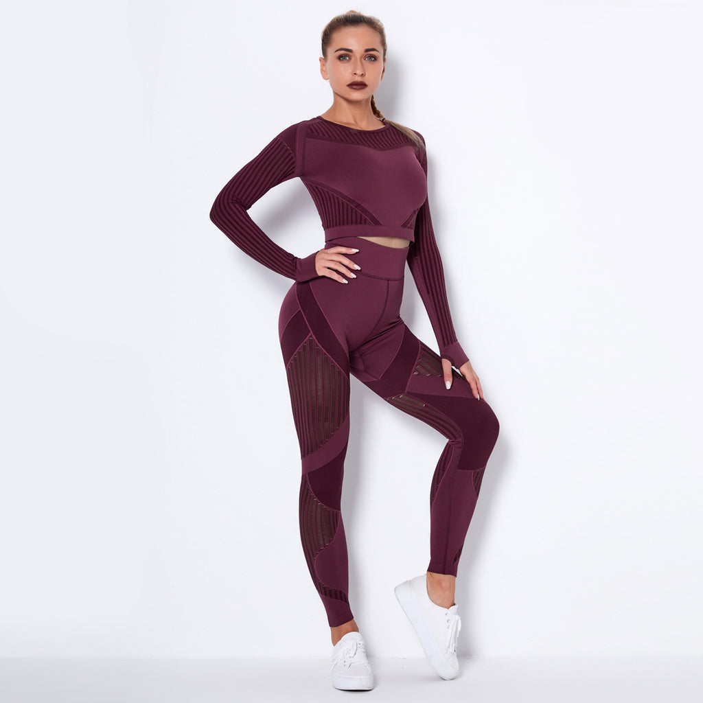 Omiinova Seamless Longsleeve Yoga Set – Damen Sport Outfit mit Leggings & Langarm-Top