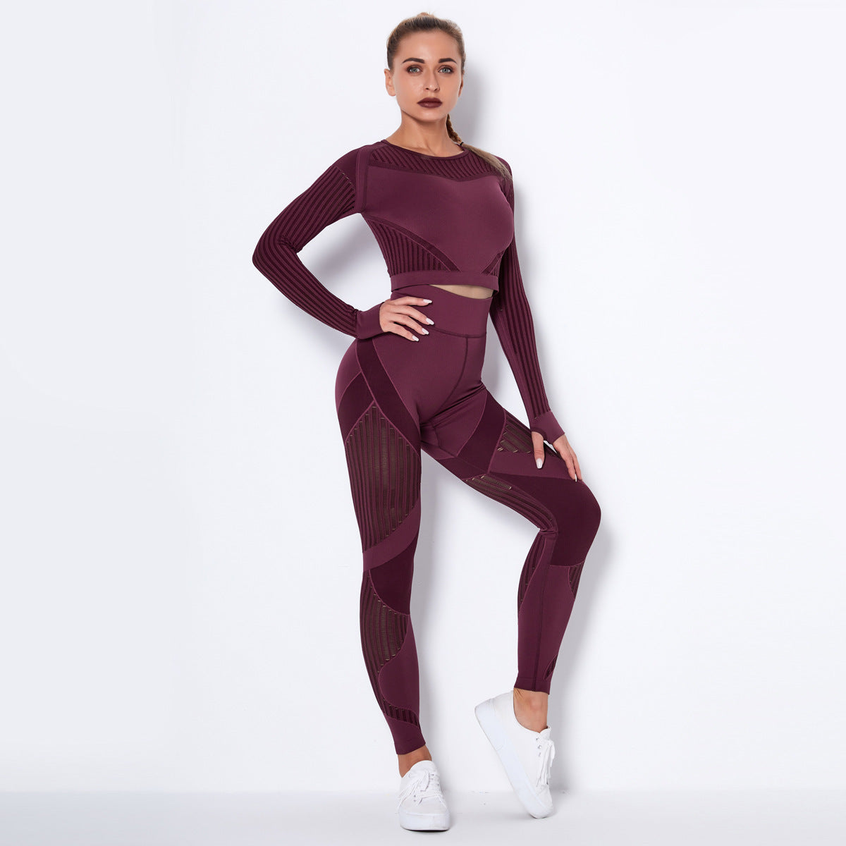Omiinova Seamless Longsleeve Yoga Set – Damen Sport Outfit mit Leggings & Langarm-Top