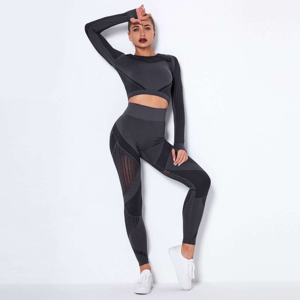 Omiinova Seamless Longsleeve Yoga Set – Damen Sport Outfit mit Leggings & Langarm-Top