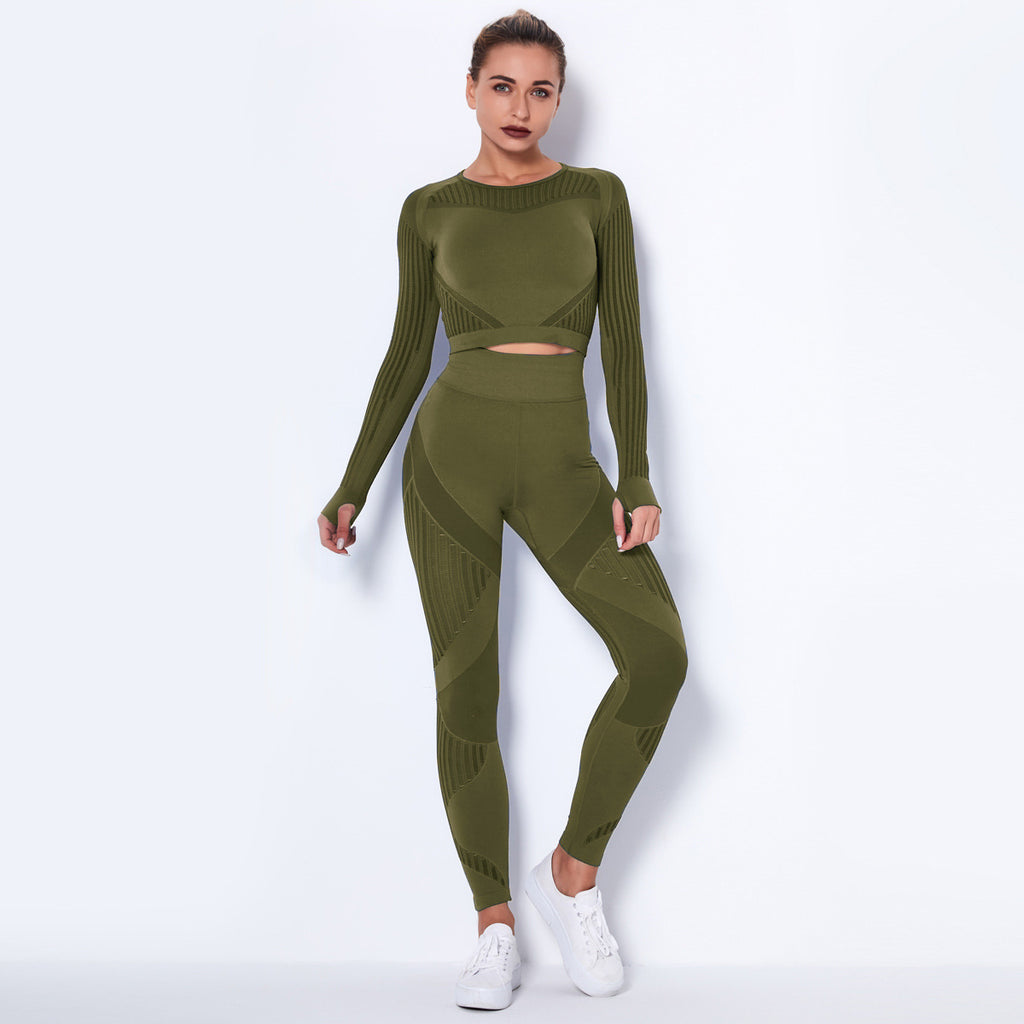 Omiinova Seamless Longsleeve Yoga Set – Damen Sport Outfit mit Leggings & Langarm-Top