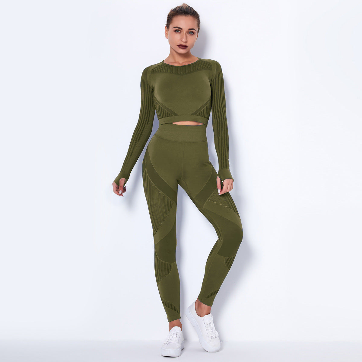 Omiinova Seamless Longsleeve Yoga Set – Damen Sport Outfit mit Leggings & Langarm-Top