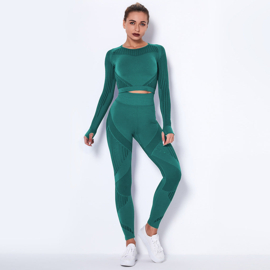 Omiinova Seamless Longsleeve Yoga Set – Damen Sport Outfit mit Leggings & Langarm-Top