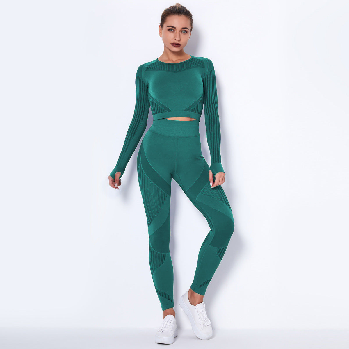 Omiinova Seamless Longsleeve Yoga Set – Damen Sport Outfit mit Leggings & Langarm-Top