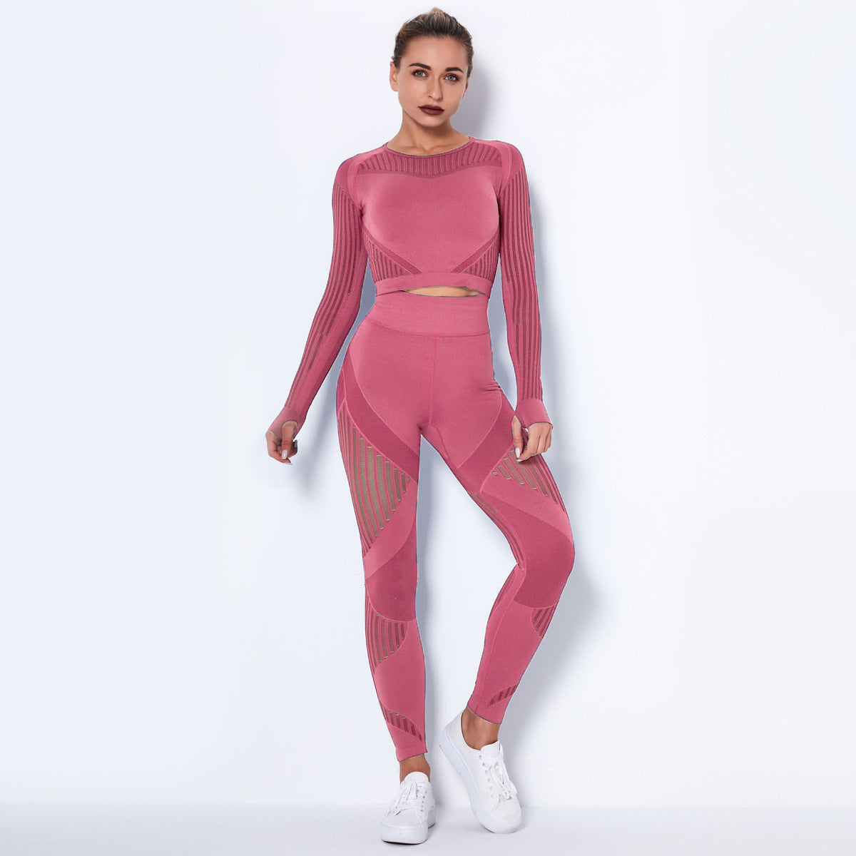 Omiinova Seamless Longsleeve Yoga Set – Damen Sport Outfit mit Leggings & Langarm-Top