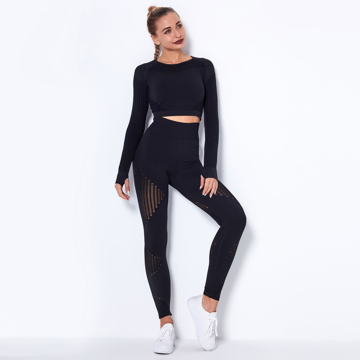 Omiinova Seamless Longsleeve Yoga Set – Damen Sport Outfit mit Leggings & Langarm-Top