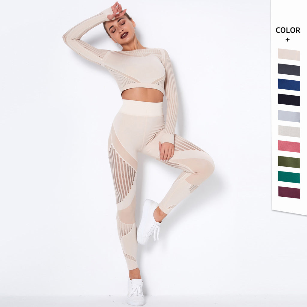 Omiinova Seamless Longsleeve Yoga Set – Damen Sport Outfit mit Leggings & Langarm-Top