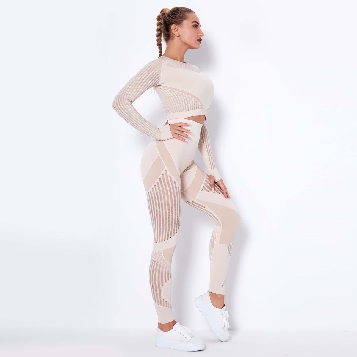 Omiinova Seamless Longsleeve Yoga Set – Damen Sport Outfit mit Leggings & Langarm-Top