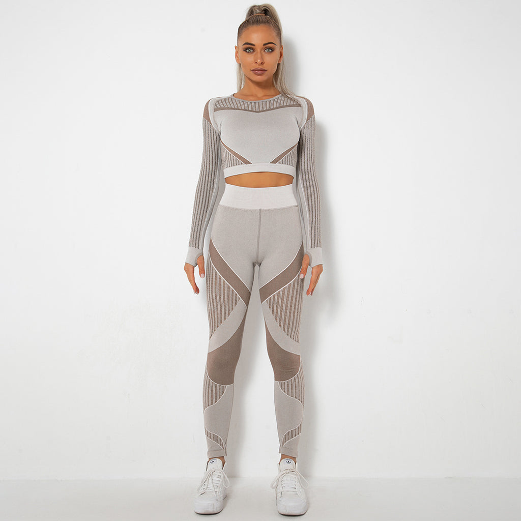 Omiinova Seamless Longsleeve Yoga Set – Damen Sport Outfit mit Leggings & Langarm-Top