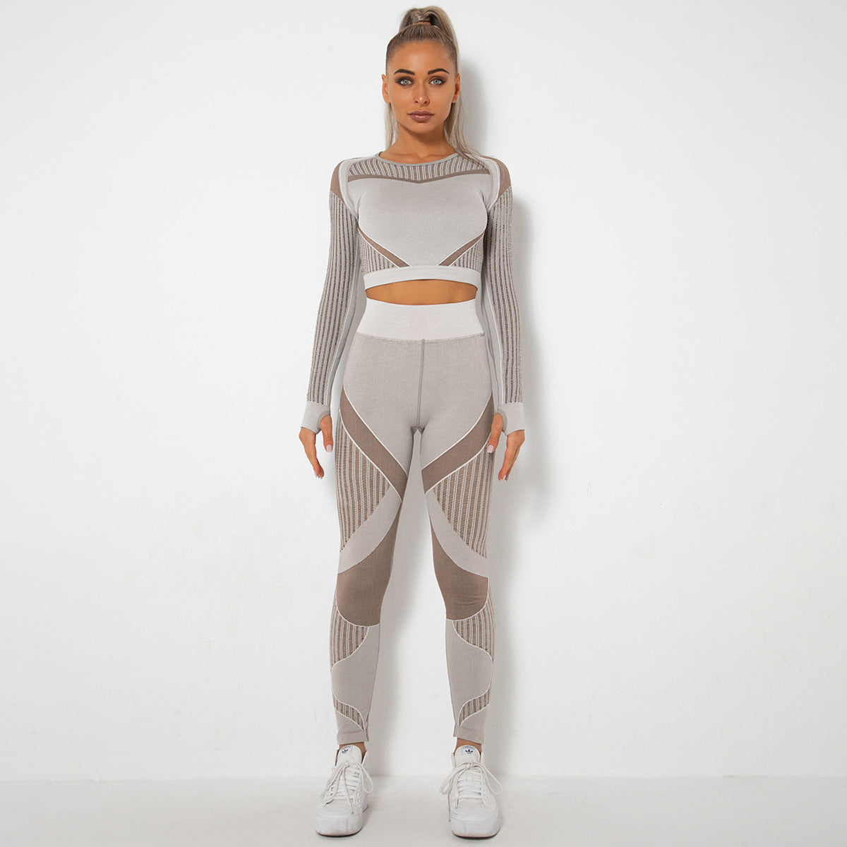 Omiinova Seamless Longsleeve Yoga Set – Damen Sport Outfit mit Leggings & Langarm-Top
